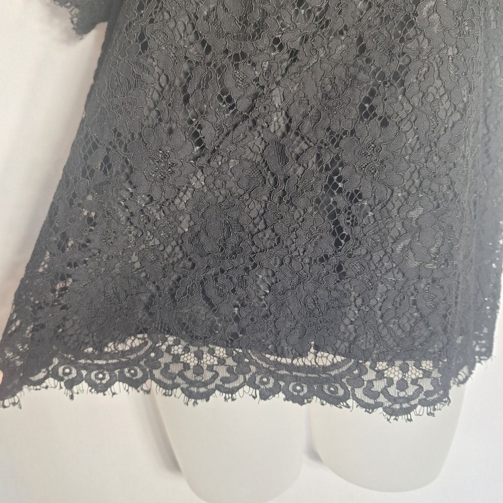 J Crew Black Floral Lace Blouse Short Sleeve Romantic Goth Top XS Womens - Picture 5 of 12